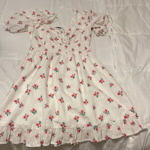 Floral White Dress with Pink and Red Accents